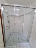 Fully framed sliding wall to wall with chrome frame